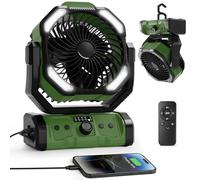 ELZO Camping Ventilador 20000mAh, Portátil Recargable para Escritorio Tienda de Campaña con Control Remoto y Gancho, Luz LED, Ventilador USB de Velocidad Continua, Hogar Exterior Viajes Pesca
