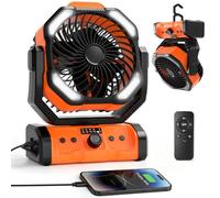 ELZO Camping Ventilador 20000mAh, Portátil Recargable para Escritorio Tienda de Campaña con Control Remoto y Gancho, Luz LED, Ventilador USB de Velocidad Continua, Hogar Exterior Viajes Pesca