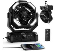 ELZO Camping Ventilador 20000mAh, Portátil Recargable para Escritorio Tienda de Campaña con Control Remoto y Gancho, Luz LED, Ventilador USB de Velocidad Continua, Hogar Exterior Viajes Pesca