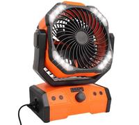 ELZO Ventilador de camping de 30.000 mAh con luz LED, máximo 70 horas de trabajo, portátil, recargable, tienda de campaña, ventilador USB con gancho remoto, rotación de cabeza, velocidad continua