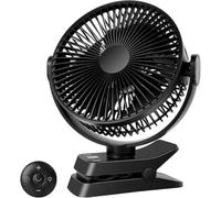 ELZO Ventilador de mesa y camping de 12000 mAh, ventilador USB de 21 cm con luz LED, gancho, 360° silencioso con mando a distancia, ventilador de clip para cochecito, oficina (negro)