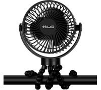 ELZO Ventilador portátil con clip para cochecito, 12000 mAh max 60 h, accesorios de refrigeración para cochecitos (negro)
