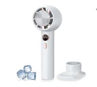 ELZO Ventilador portátil de aire acondicionado con refrigeración por hielo, 5000 mAh, ventilador de mano 2 en 1, mini ventilador de escritorio recargable por USB para el hogar, oficina, viajes al aire