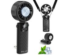ELZO Ventilador turbo portátil de mano con enfriador de hielo, tiempo de enfriamiento máximo de 24 horas, velocidad (1-100), pantalla LED de velocidad, pantalla de nivel de batería, mini ventiladores