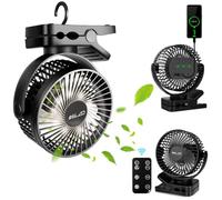 ELZO Ventiladores de sobremesa, Camping USB 12000mAh Silencioso Portátil Personal Recargable Ventilador de Mesa con 3 Velocidades Luz LED, Rotación de 360°, Control Remoto para Oficina Cochecito