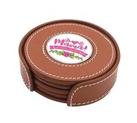 em Juego de 4 Posavasos de Cuero Auténtico con Soporte - Día de la Madore - con Medallón de Metal a Elegir Entre 8 diseños. (Mamá tu Eres mi Reina, Tan (Natural))