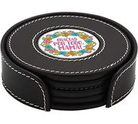 em Juego de 4 Posavasos de Cuero Auténtico con Soporte - Día de la Madre - con Medallón de Metal a Elegir Entre 8 diseños. (Gracias por Todo Mamá, Negro)