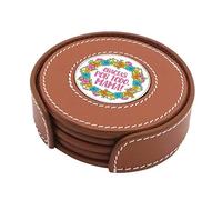em Juego de 4 Posavasos de Cuero Auténtico con Soporte - Día de la Madre - con Medallón de Metal a Elegir Entre 8 diseños. (Gracias por Todo Mamá, Tan (Natural))