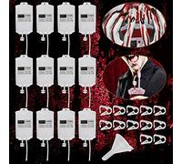 EMAGEREN 12 PCS Bolsas de Sangre para Bebidas 300ml Bolsa de Sangre de Halloween Vacías Bolsas de Bebida para Vampiro con 12 Pinzas para Jeringas, 12 Pegatinas y 1 Embudo para Fiesta de Zombies