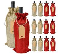 EMAGEREN 12 PCS Bolsas para Botellas de Vino, Reutilizables de Arpillera con Cordón, Bolsa de Regalo para Navidad con Etiquetas y Cuerdas para Boda Cumpleaños