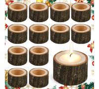 EMAGEREN 12PCS Portavelas de Madera Tronco Soporte de Madera para Velas Candelabros de Madera para Velas Candelabros de Corteza de Madera para Bodas, Decoraciones de Mesa, Día de San Valentín-4cm Alto