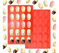EMAGEREN 2 Piezas Molde Madeleine Silicona, Molde de Silicona para Hornear con Revestimiento Antiadherente, 20 Cavidades de Moldes para Madeleines Rojo Moldes de Silicona para Pastel Gatella Chocolate