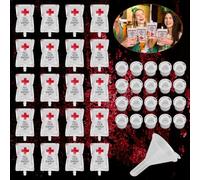 EMAGEREN 20 PCS Bolsas de Sangre de Halloween 250ml Bolsas de Sangre para Bebidas Vacías Bolsas de Bebida para Vampiro con 20 Pinzas para Jeringas y 1 Embudo para Fiesta de Zombies- 5 Patrones