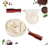 EMAGEREN 2pcs Filtro de Tela para Cafe Hecho a Mano Filtro de Café Reutilizable Colador de Tela para Café de Franela Lavable con Mango de Madera para Hacer Café en Hogar/Cafetería/Oficina - 2 Tamaños