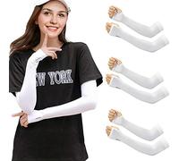EMAGEREN 3 Pares Manga de Brazo Manga Protectora Solar Transpirable con Pulgar Agujero Manguitos Ciclismo Mangas Protectoras de UV de UPF 50+ para Correr/Pesca/Deporte al Aire Libre para Mujer- Blanco