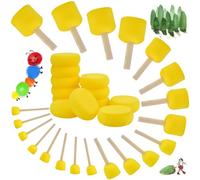 EMAGEREN 32 Piezas Pincel de Esponja Redonda, Pinceles de Espuma Amarillos Brochas de Espuma para Pintar con Mango de Madera Esponja para Pintar Manualidades de 5 Tamaños para DIY Dibujo Barniz