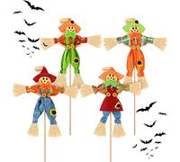 EMAGEREN 4 PCS Espantapajaros Muñeco para Halloween Cosecha de Halloween Espantapájaros Otoño Decoración con Palo de Bambú Adornos para Halloweens para Jardín, Hogar, Patio y Decoración de Porche