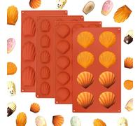 EMAGEREN 4 Piezas Molde Madeleine Silicona, Molde de Silicona para Hornear con Revestimiento Antiadherente, 8/9/15 Cavidades de Moldes para Madeleines Moldes de Silicona para Pastel Gatella Chocolate