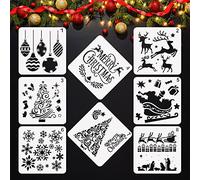 EMAGEREN 8 PCS Plantillas de Navidad para Pintar Plantilla de Renos Navideños Plantillas para Dibujos Navideño Reutilizable Stencil Navideños de Plastico para Decoración Navideña de Bricolaje