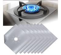 EMAGEREN 8pcs Protectores para Cocinas de Gas Protectores Antiadherentes Estufa a Gas Fundas para Quemador de Gas Protectoras para Hornillos de Gas Protectoras Reutilizables de Gas, Plata 27x27cm