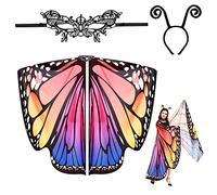 EMAGEREN Alas de Mariposa Adulto Alas de Mariposa Adulto Mujeres Alas de Mariposa Shawl Hada Señoras Cabo NINFA Pixie Disfraz Accesorio con Diadema y Máscara de Encaje para Navidad Halloween Cosplay
