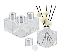 EMAGEREN Difusor Botella, 4 Pcs Botellas Cuadradas de Cristal 50ml Botellas de Vidrio para Difusores con Tapa de Color Planta Botellas de Aceites Esenciales Transparente Botella Difusor de Aromas