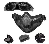 EMAGEREN Gafas + Máscara Táctica Airsoft Malla Media Cara Plegable Respirable Mascarilla Protectora para Cosplay, Juegos de CS en Vivo