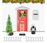 EMAGEREN Juego de Puerta de Gnomo Navideño Juego de Accesorios para Puerta de Gnomo de Navidad Puerta de Navidad Juego de Miniatura con Valla Árbol de Navidad Alfombra Farol Corona Escalera y Botas