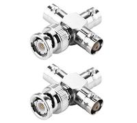 eMagTech 2 adaptadores BNC macho a 3 hembra, conector coaxial tipo T, divisor de 4 vías, adaptador coaxial para cable de extensión, cable coaxial, CCTV, radios WiFi, 50 ohmios
