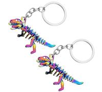 eMagTech 2 llaveros de dinosaurio de aleación de esqueleto colorido de metal colgante de esqueleto único de dinosaurio llaveros de aleación multicolor llavero de dijes accesorios de llavero de