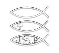 eMagTech 3 calcomanías 3D para coche, diseño de pez Jesús, 3 estilos, cruz cristiana, emblema de peces de metal, calcomanía óptica para coche, ventanas, portátiles, equipaje, nevera