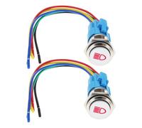 eMagTech Juego de 2 cables de interruptor de botón cromado de 16 mm, 12 V, 3 A, luz LED IP65, palanca de haz alto, color rojo