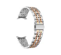EMAIGlPO Adecuado for Samsung Galaxy Watch6 Correa de acero inoxidable de calibre siete Adecuado for Samsung Galaxy Watch5 Correa de reloj con hebilla plana de siete cuentas(Silver-rose gold)
