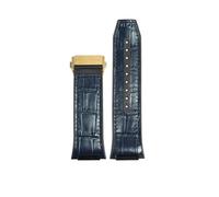 EMAIGlPO Ajuste adecuado for Ferragamo Three Eyes F80, correa de cuero y silicona for reloj con muescas de cuero de vaca F80, correa de negocios for hombres de 26mm(Blue Gold)