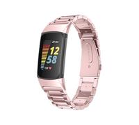 EMAIGlPO Ajuste adecuado for Fitbit Charge 5 Correa de acero inoxidable de tres cuentas, ajuste adecuado for conector de correa de acero inoxidable for Charge 3/4(Rose powder)
