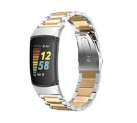 EMAIGlPO Ajuste adecuado for Fitbit Charge 5 Correa de acero inoxidable de tres cuentas, ajuste adecuado for conector de correa de acero inoxidable for Charge 3/4(Silver-gold)