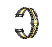 EMAIGlPO Ajuste adecuado for Samsung Galaxy Watch 6/6, correa de hebilla de mariposa de acero inoxidable con cinco cuentas y cabeza de botón clásico(Black-gold)