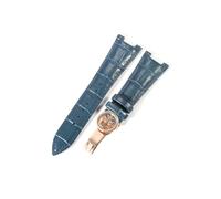 EMAIGlPO Ajuste for Patek Philippe 5711 5712G correa de reloj de cuero genuino impermeable a prueba de sudor hebilla plegable cóncava correa de reloj pulsera de 25mm(Blue-Rose-Z19)