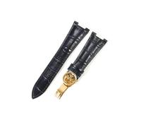 EMAIGlPO Ajuste for Patek Philippe 5711 5712G correa de reloj de cuero genuino impermeable a prueba de sudor hebilla plegable cóncava correa de reloj pulsera de 25mm(Black-Gold-Z19)