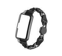 EMAIGlPO Cadena de cuero hueca de metal adecuada for pulseras Huawei 10, 9, 8, 7/Honor band6/7(Black,For Huawei band 8/7)