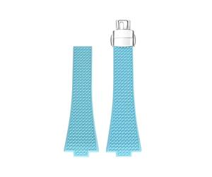 EMAIGlPO Correa convexa FKM de 11mm y 12mm apta for Tissot PRX Series Super Player, correa de reloj con hebilla de mariposa de liberación rápida de goma fluorada de 35mm y 40mm(Light blue,12mm)