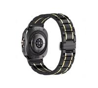 EMAIGlPO Correa de cerámica compatible con for Samsung Galaxy Watch Ultra de 47 mm Correa de acero inoxidable con hebilla de mariposa compatible con for Galaxy Watch 7 Ultra de 47 mm(Black gold)