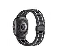 EMAIGlPO Correa de cerámica compatible con for Samsung Galaxy Watch Ultra de 47 mm Correa de acero inoxidable con hebilla de mariposa compatible con for Galaxy Watch 7 Ultra de 47 mm(Black silver)