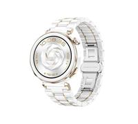 EMAIGlPO Correa de cerámica de 18mm apta for Huawei Watch GT5 Pro 42mm /GT5 41mm, correa de repuesto for mujer, correa de reloj con hebilla de acero inoxidable(White-Gold 1)
