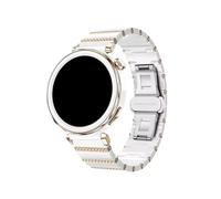 EMAIGlPO Correa de cerámica de 18mm apta for Huawei Watch GT5 Pro 42mm /GT5 41mm, correa de repuesto for mujer, correa de reloj con hebilla de acero inoxidable(White-Gold 2)