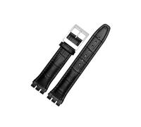 EMAIGlPO Correa de reloj compatible con for SWATCH, pulsera de cuero de vaca auténtico de 17mm y 19mm, correa de reloj deportiva resistente al agua for hombres y mujeres(Black,17mm)