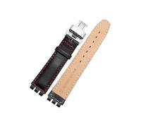 EMAIGlPO Correa de reloj de cuero cóncavo-convexa apta for Swatch Ycs 17mm 19mm hombres y mujeres pareja cierre de mariposa(Black red(PW)-ST-B,19mm)