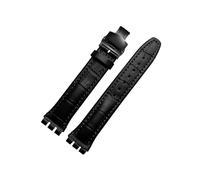 EMAIGlPO Correa de reloj de cuero cóncavo-convexa apta for Swatch Ycs 17mm 19mm hombres y mujeres pareja cierre de mariposa(Black(ZJ)-BK-B,19mm)