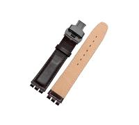 EMAIGlPO Correa de reloj de cuero cóncavo-convexa apta for Swatch Ycs 17mm 19mm hombres y mujeres pareja cierre de mariposa(Coffee(PW)-BK-B,17mm)