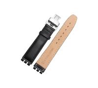 EMAIGlPO Correa de reloj de cuero cóncavo-convexa apta for Swatch Ycs 17mm 19mm hombres y mujeres pareja cierre de mariposa(Black(PW)-ST-B,19mm)